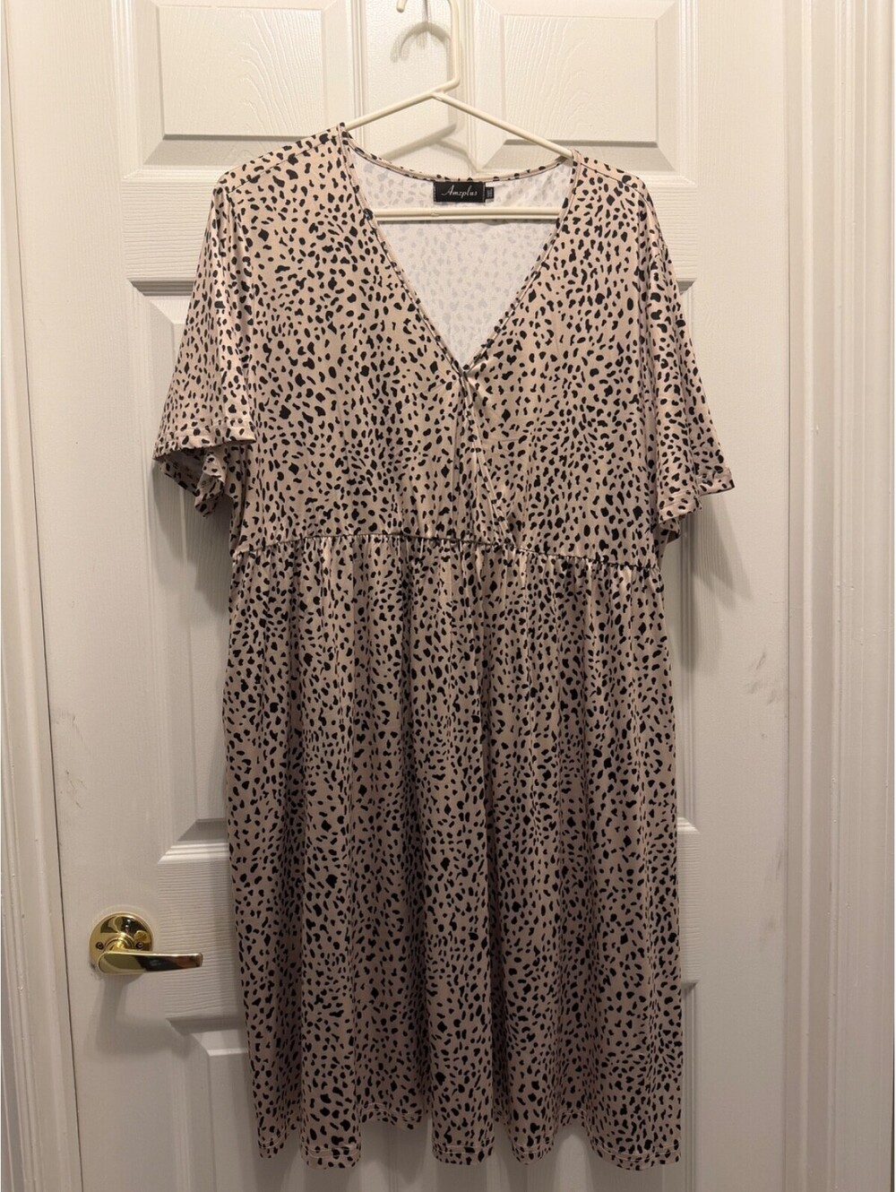 AMZ Plus V Neck A Line Khakigrain Knee Length Dress 3X